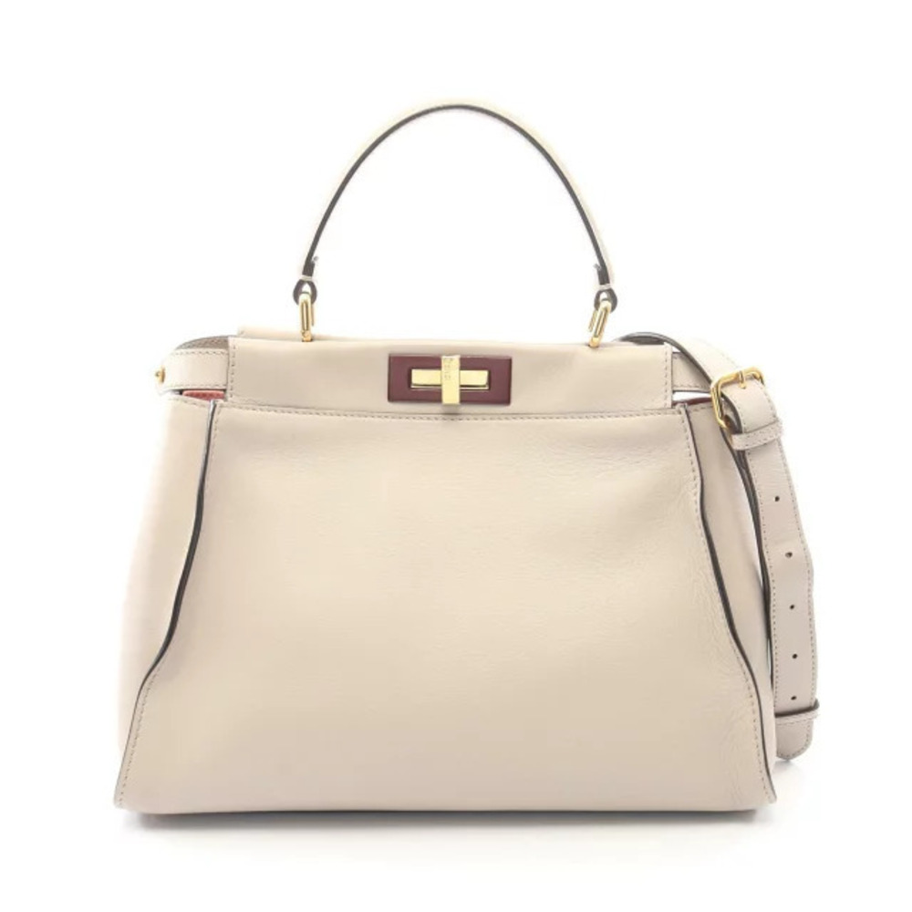 Fendi Peekaboo Regular Handbag Leather Beige Cream